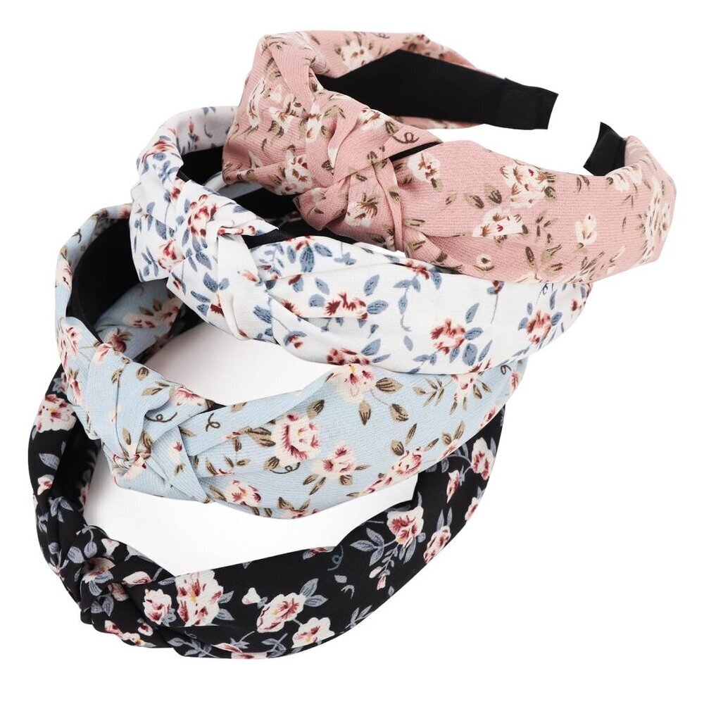 Headbands for Women and Girls Flower Printed Knotted Plastic Head Band Fashion B